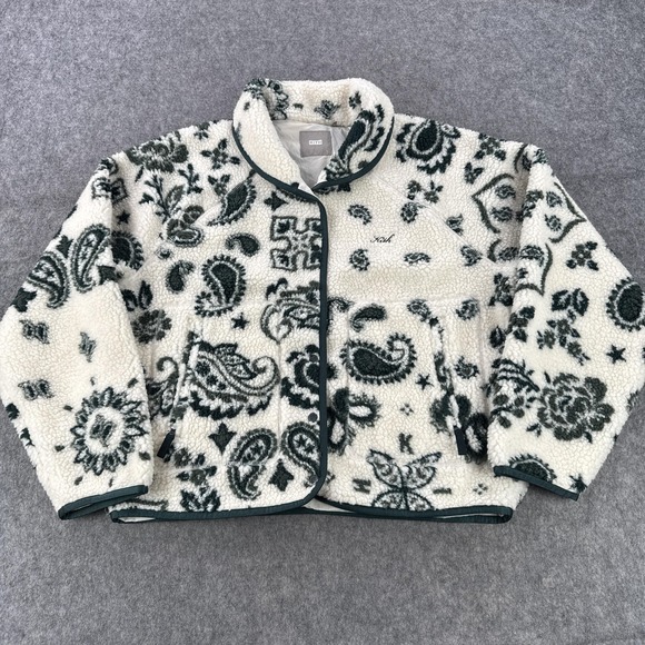 Kith Other - Kith Pinehurst Sherpa Fleece Jacket Men Large White Paisley Snap Bomber Kith Kin